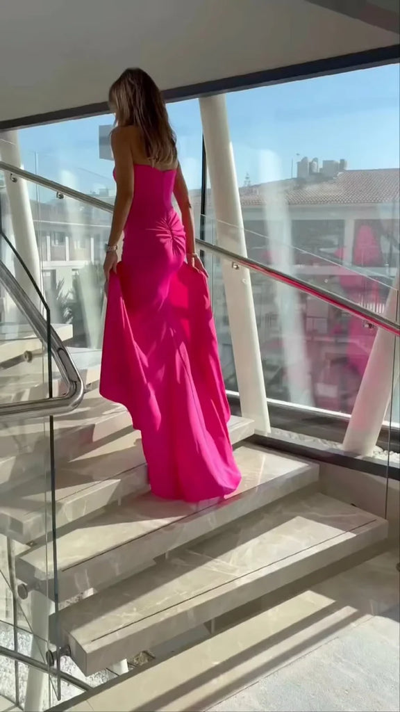 Sexy Hot Pink Mermaid With Slit Maxi Long Party Prom Dresses,Evening Dress,13334