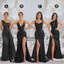 Mismatched Black Mermaid Maxi Long Bridesmaid Dresses For Wedding Party,WG1640