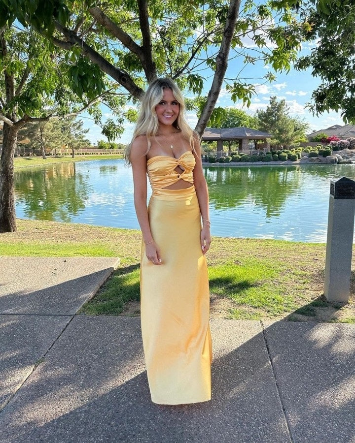 Pretty Strapless Yellow Mermaid Long Party Prom Dresses To Impress,Evening Dress,13467