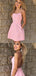 Simple Pink A-line Spaghetti Straps Mini Short Prom Homecoming Dresses Online,CM990