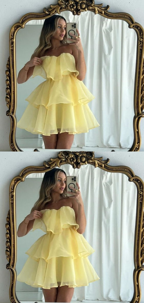 Cute Yellow A-line Mini Short Prom Homecoming Dresses Online,CM997