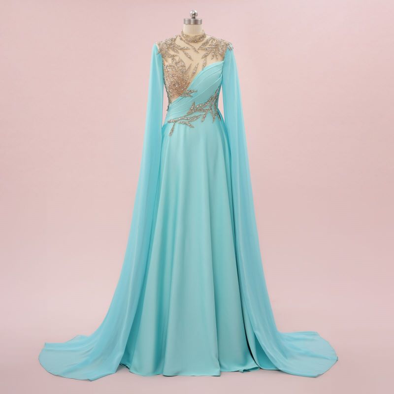 Elegant Blue A-line Long Sleeves Maxi Long Party Prom Dresses,Evening Dress,13311