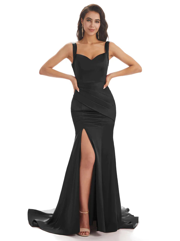 Mismatched Black Mermaid Maxi Long Bridesmaid Dresses For Wedding Party,WG1640