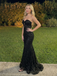 Black Sequin Lace Corset Prom Dress Strapless Open Back Mermaid Gown, 26008