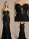 Black Sequin Lace Corset Prom Dress Strapless Open Back Mermaid Gown, 26008