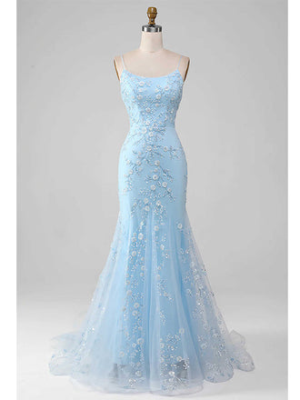 Blue Mermaid Spaghetti Straps Maxi Long Party Prom Dresses,Evening Dress,13277