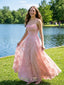 Blush Pink A Line Lace Up Prom Dress with Appliqués, 26029