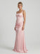 Blush Pink Satin Square Neck Corset Lace Up Prom Dress 26035