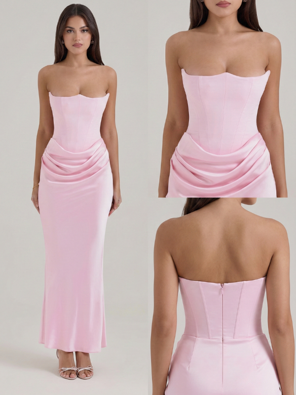 Blush Pink Strapless Mermaid Sweetheart Prom Dress with Ruched Waist Detail, 26006
