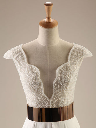 Cap Sleeves Prom Dresses, Sexy V-neck Side Slit Wedding Party Dresses, Popular Prom Dress, WD0121