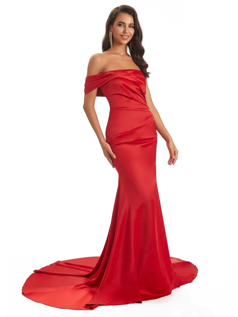 Charming Watermelon Red Mermaid One Shoulder Long Bridesmaid Dresses,WG1268