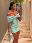 Cute Mint Green Sheath Off Shoulder Short Prom Homecoming Dresses,CM974