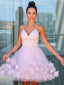 Cute Pink A-line Floral Spaghetti Straps Short Prom Homecoming Dresses,CM958