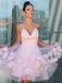 Cute Pink A-line Floral Spaghetti Straps Short Prom Homecoming Dresses,CM958