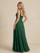 Dark Green Satin Wide Strap Cowl Neck A Line Bridesmaid Dress 26032