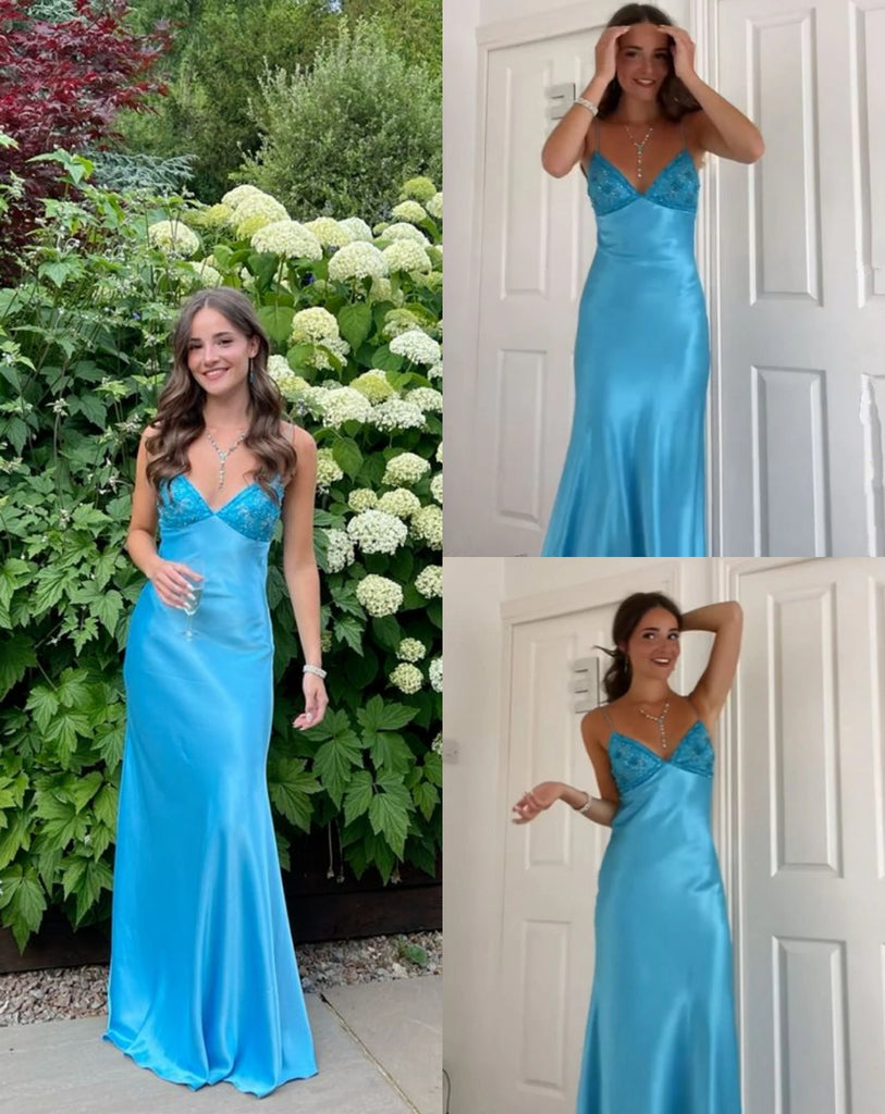 Sexy Blue Mermaid Spaghetti Straps Long Party Prom Dresses To Impress,Evening Dress,13514