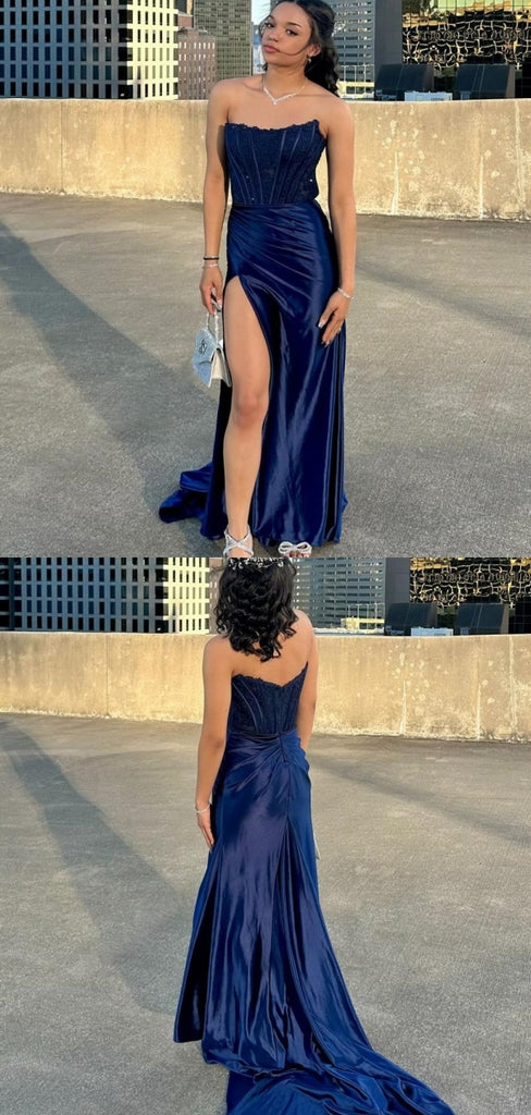 Sexy Blue Mermaid Side Slit Long Party Prom Dresses To Impress,Evening Dress,13527