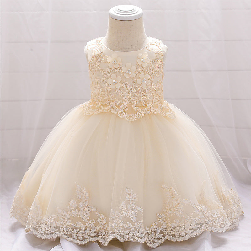 Sweet Champagne A-line Long Flower Girl Dresses, Cute Little Girl Dresses, FG102