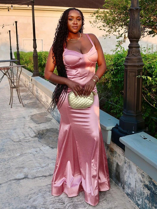 Sexy Pink Mermaid Straps Maxi Long Party Prom Dresses,Evening Dress,13321