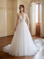 Elegant A-line V-neck Maxi Long Handmade Lace Wedding Dresses,WD802