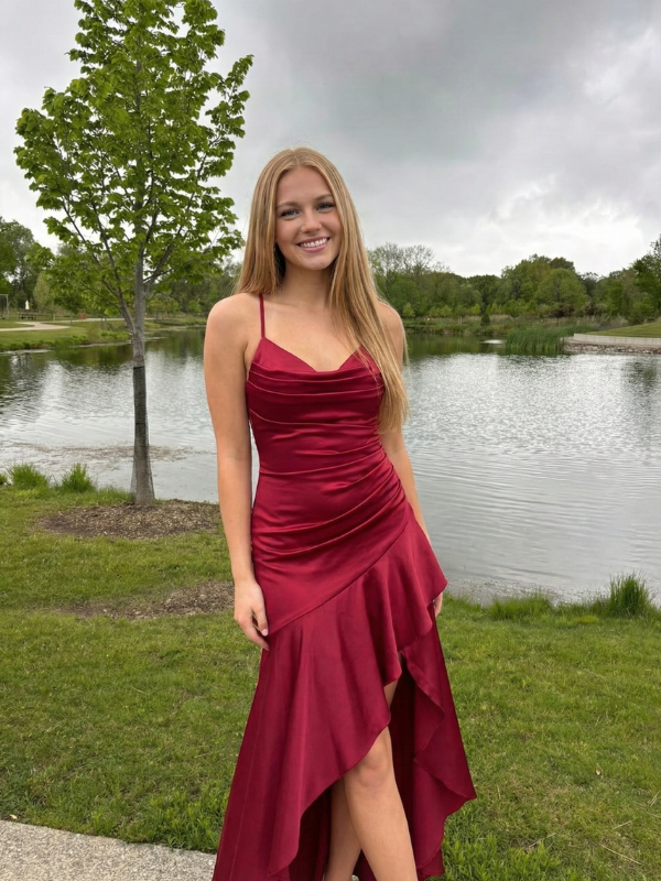 red satin cowl neck prom dress Ladivine 7479: Long Formal Prom Dress with Cowl Neck PromGirl