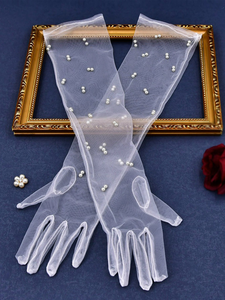 Elegant pearls  Simple Long Bridal Gloves, VM07