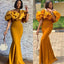 Elegant Yellow Mermaid Off Shoulder Maxi Long Bridesmaid Dresses For Wedding Party,WG1626