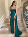 Emerald Green Mermaid One Shoulder Side Slit Maxi Long Party Prom Dresses, Evening Dress,13129