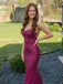 Fuchsia Floral Sequin Scoop Neck Open Back Mermaid Prom Dress, 26022