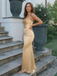 Gold Satin Beaded Corset Prom Dress Sweetheart Draped Evening Gown, 26005