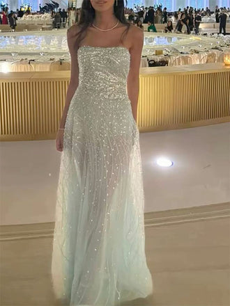 Gorgeous A-line Strapless Long Party Prom Dresses To Impress,Evening Dress,13573