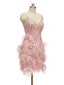 Gorgeous Pink Sheath Spaghetti Straps Short Prom Homecoming Dresses,CM962
