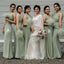 Green Two Pieces Cheap Maxi Long Bridesmaid Dresses,WG1496