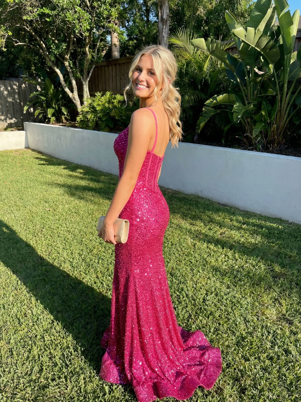Hot Pink Sequin Prom Dress