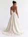 Ivory Taffeta Spaghetti Strap Basque Waist Corset Lace Up Wedding Dress 26040