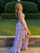 Lavender A-Line Lace Tulle Prom Dress Tiered Corset Slit Gown, 26012
