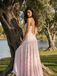 Light Pink Textured Floral Square Neck Lace Up A Line Prom Dress, 26015
