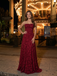 Light Pink Textured Floral Square Neck Lace Up A Line Prom Dress, 26015