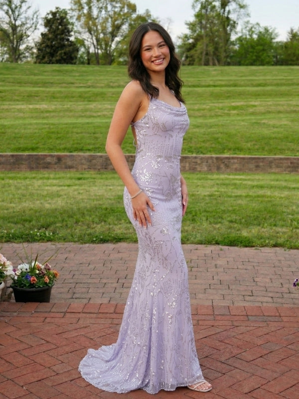 lila formal open back sequin mermaid dress Windsor Lila Formal Open-Back Sequin Mermaid Dress