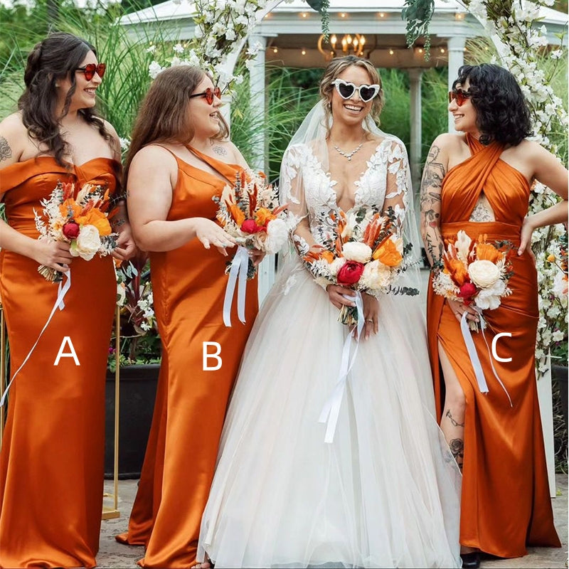 Mismatched Burnt Orange Mermaid Maxi Long Bridesmaid Dresses For Wedding,WG1566