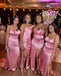 Mismatched Pink Mermaid Side Slit Mermaid Maxi Long Bridesmaid Dresses,WG1650