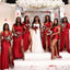 Mismatched Red Mermaid Side Slit Maxi Long Wedding Guest Bridesmaid Dresses,WG1541
