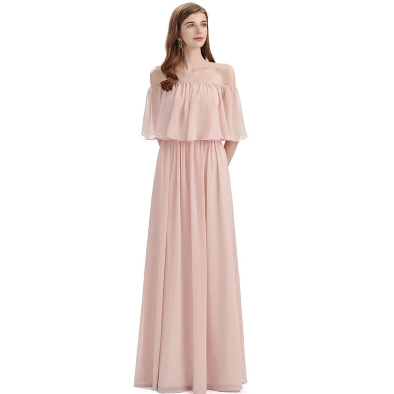 Light Blush Pink Chiffon Cheap Long Bridesmaid Dresses Online, WG293