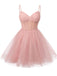 Cute Pink A-line Spaghetti Straps Mini Short Prom Homecoming Dresses Online,CM1000