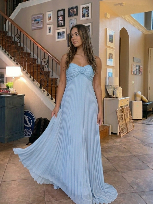 A Line Pleated Strapless Prom Dress