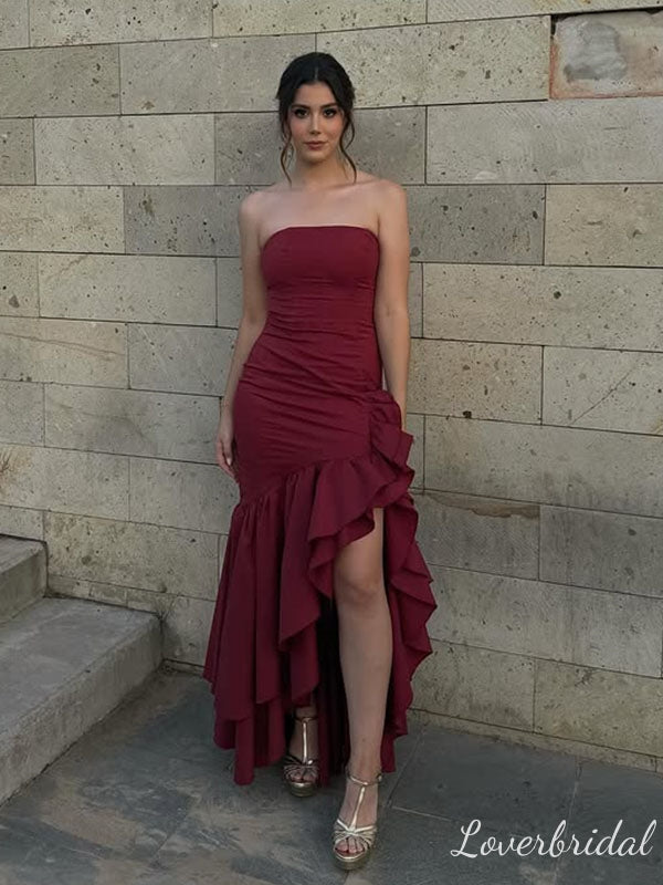 Pretty Burgundy Mermaid Long Party Prom Dresses To Impress,Evening Dress,13541