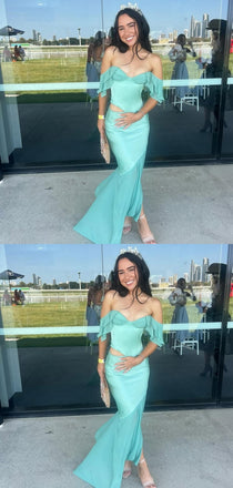 Pretty Green Two Pieces Long Party Prom Dresses To Impress,Evening Dress,13540