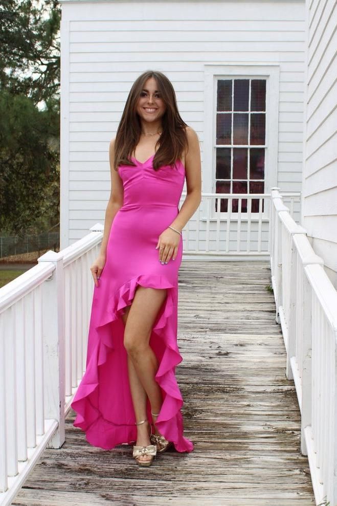 Pretty Hot Pink A-line High Low Long Party Prom Dresses To Impress,Evening Dress,13482