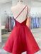 Red A-line Floral One Shoulder Short Prom Homecoming Dresses,CM960