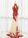 Red Applique High Neck Tulle Formal Charming On Sale Evening Party Long Prom Dresses, WG238